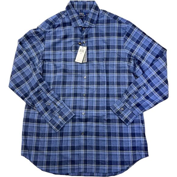New Polo Ralph Lauren Men XL Blue Plaid Shirt Classic Long Sleeve Button Down - Picture 4 of 8